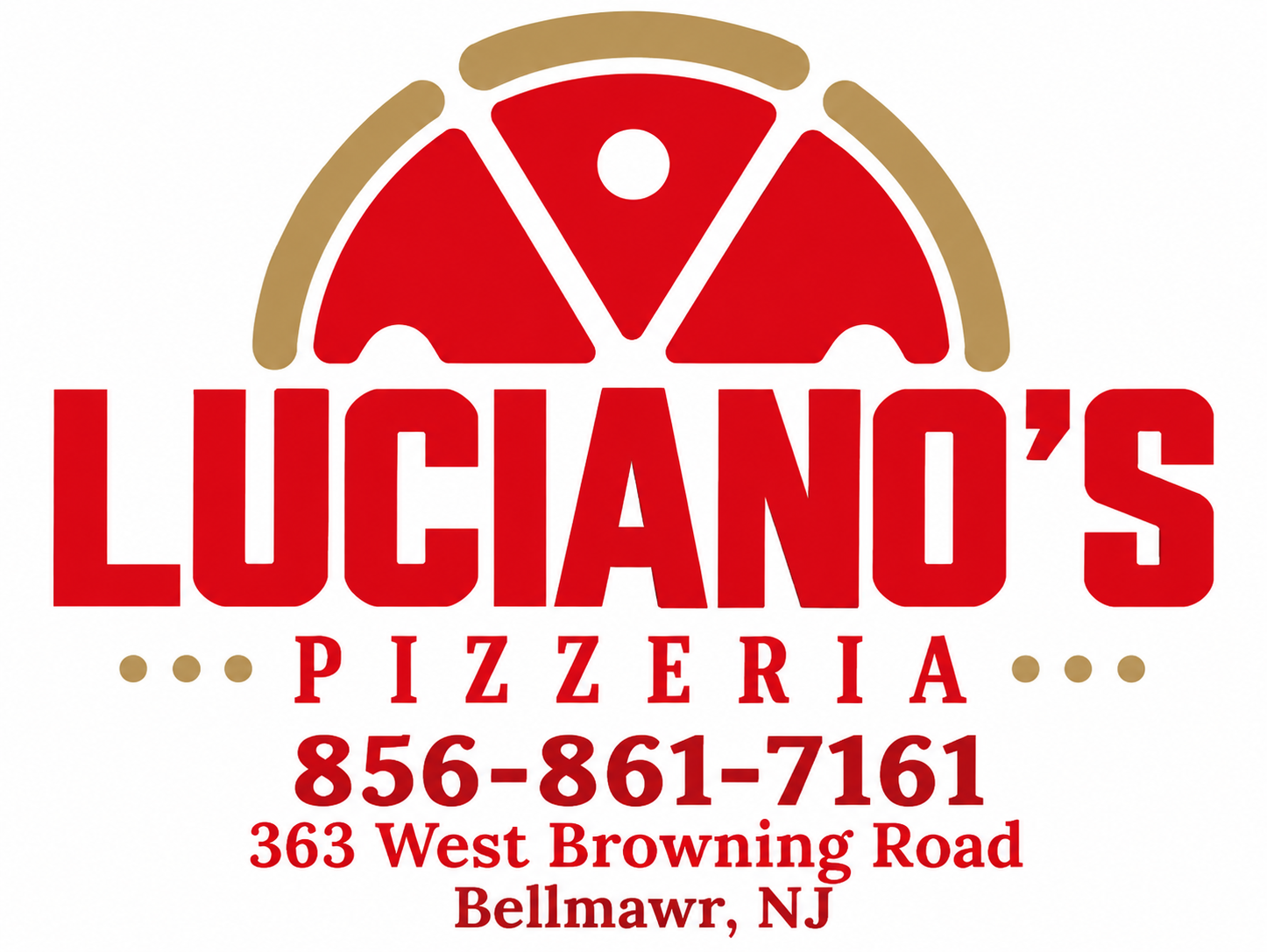 Luciano’s Pizzeria logo with Bellmawr contact information